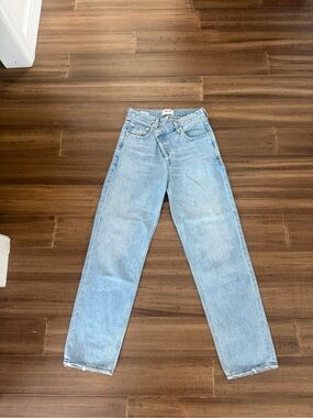 Agolde Criss Cross Upsized Distressed High-Rise Jeans in Light Denim